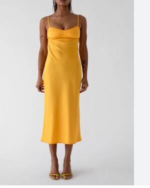 Rumored Monroe Satin Silky Midi Dress Medium M NWT Mango Orange Open Back Slip